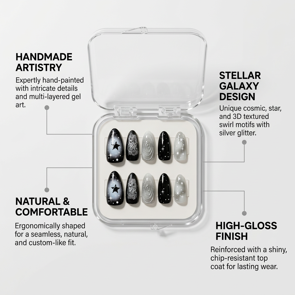 Aries Press-On Nails Gift Set With Aries Necklaces| 30pcs Reusable Zodiac Nail Set