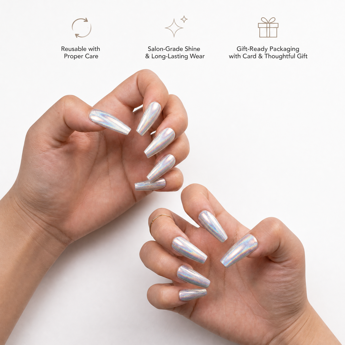 Aurora Blue Press-On Nails With Heart Bracelet Gift Set| 30pcs Reusable Nail Set