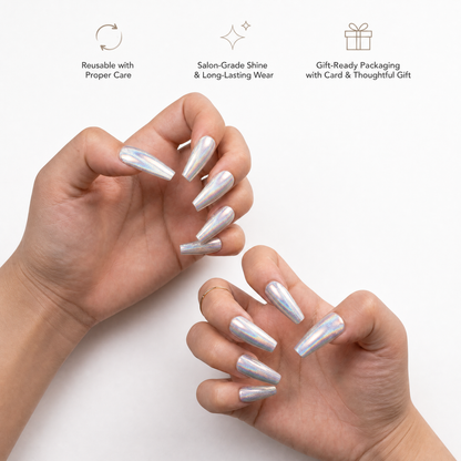 Aurora Blue Press-On Nails With Heart Bracelet Gift Set| 30pcs Reusable Nail Set