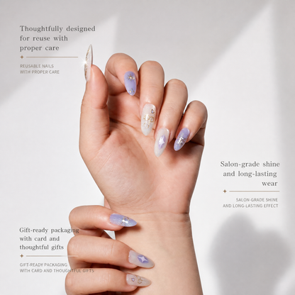 Virgo Press-On Nails Gift Set With Virgo Necklace | 30pcs Reusable Zodiac Nail Set