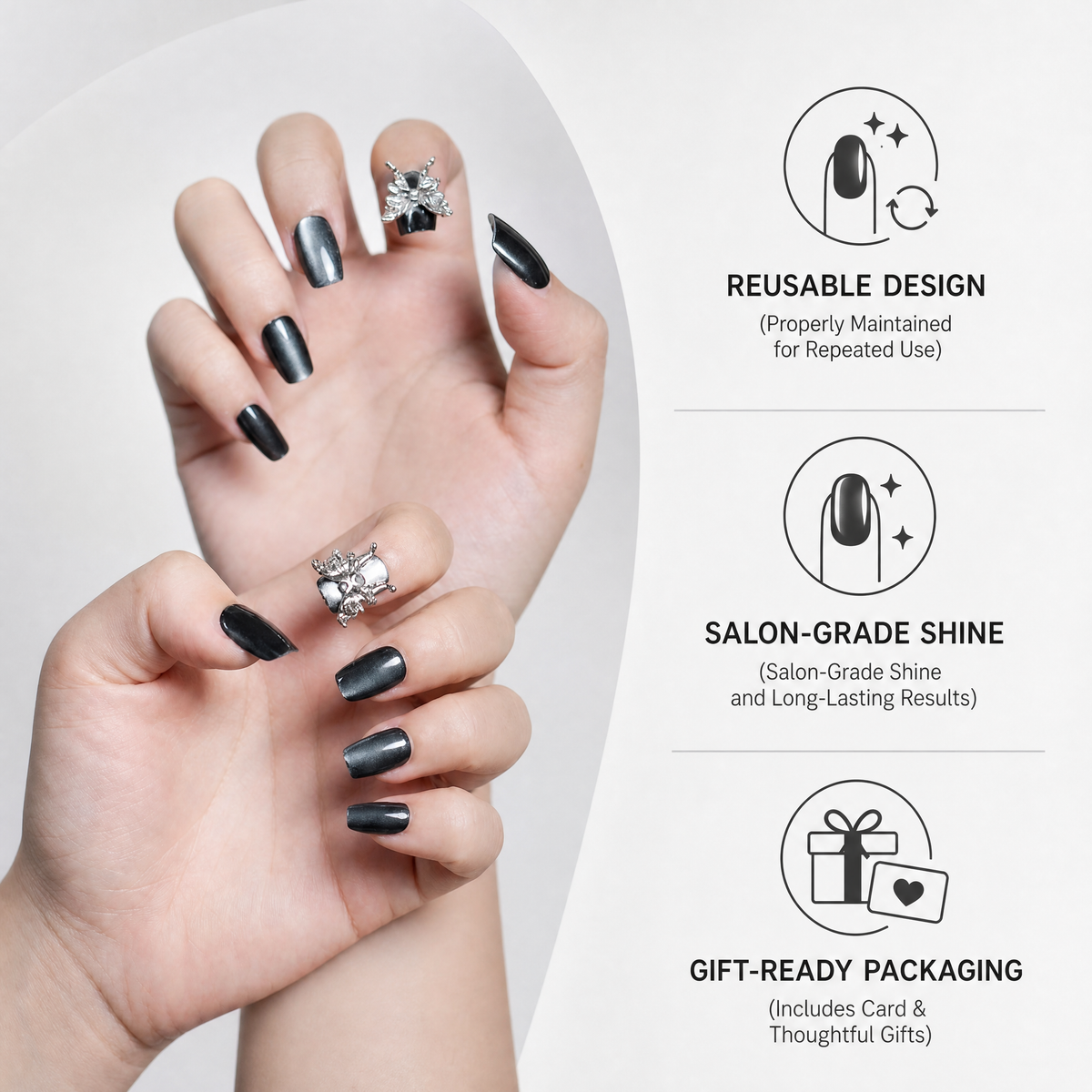 Capricorn Press-On Nails Gift Set With Capricorn Necklace| 30pcs Reusable Zodiac Nail Set