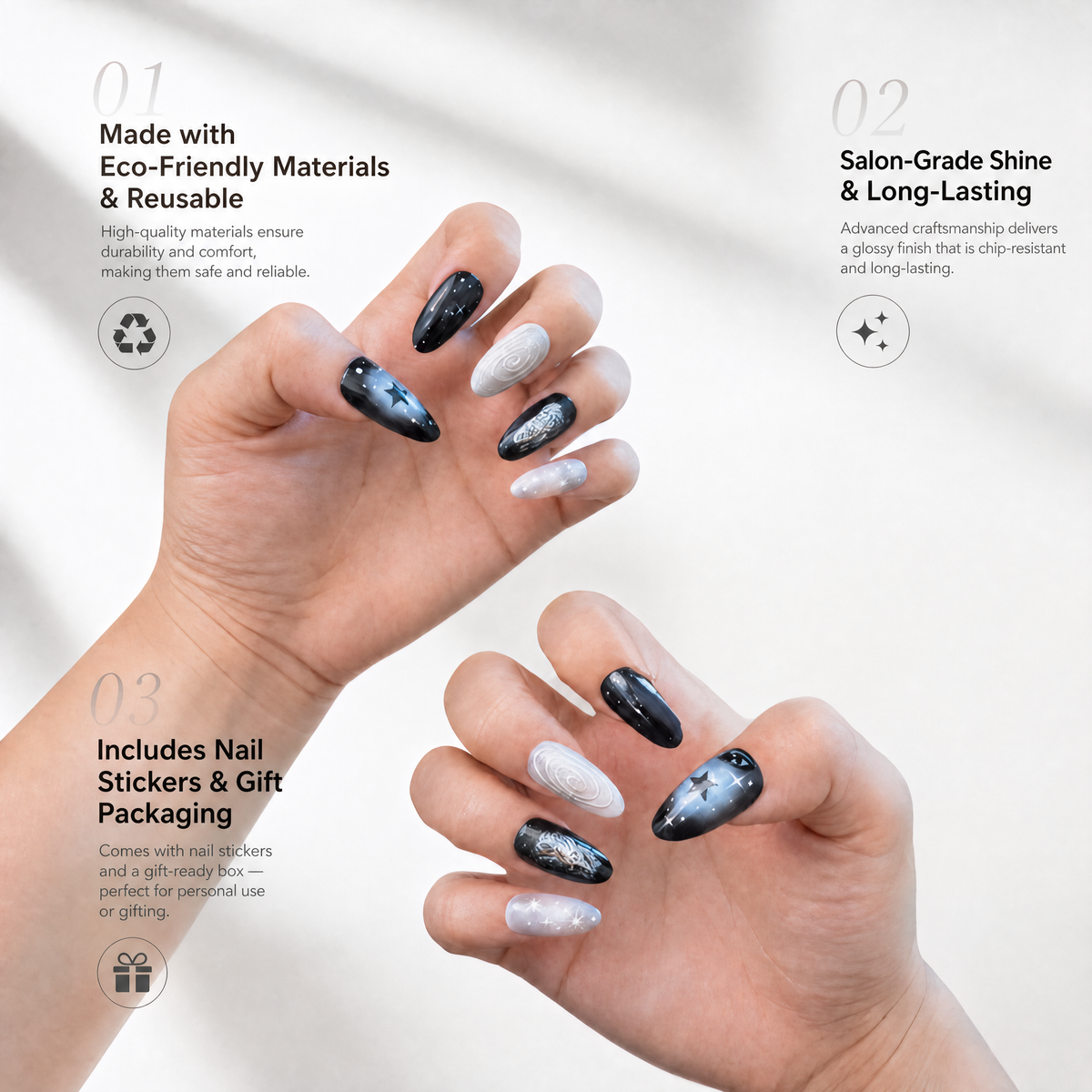 Aries Press-On Nails Gift Set With Aries Necklaces| 30pcs Reusable Zodiac Nail Set