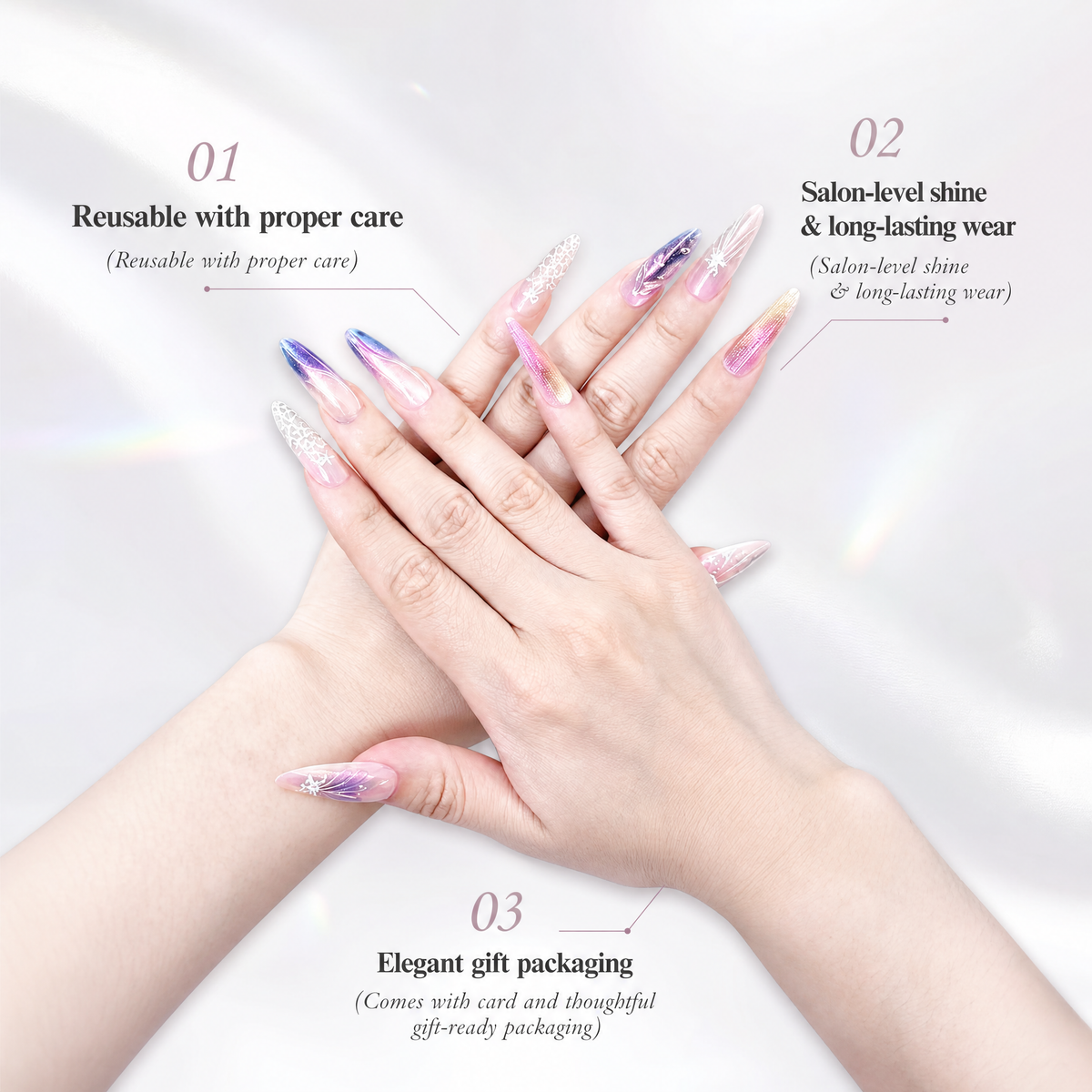 Pisces Press-On Nails Gift Set with Pisces Necklace | 30pcs Reusable Zodiac Nail Set