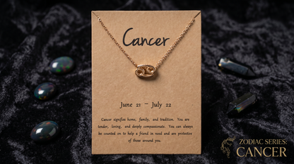Cancer II Press-On Nails Gift Set With Cancer Necklace | 30pcs Reusable Nude & Gold Zodiac Nail Set