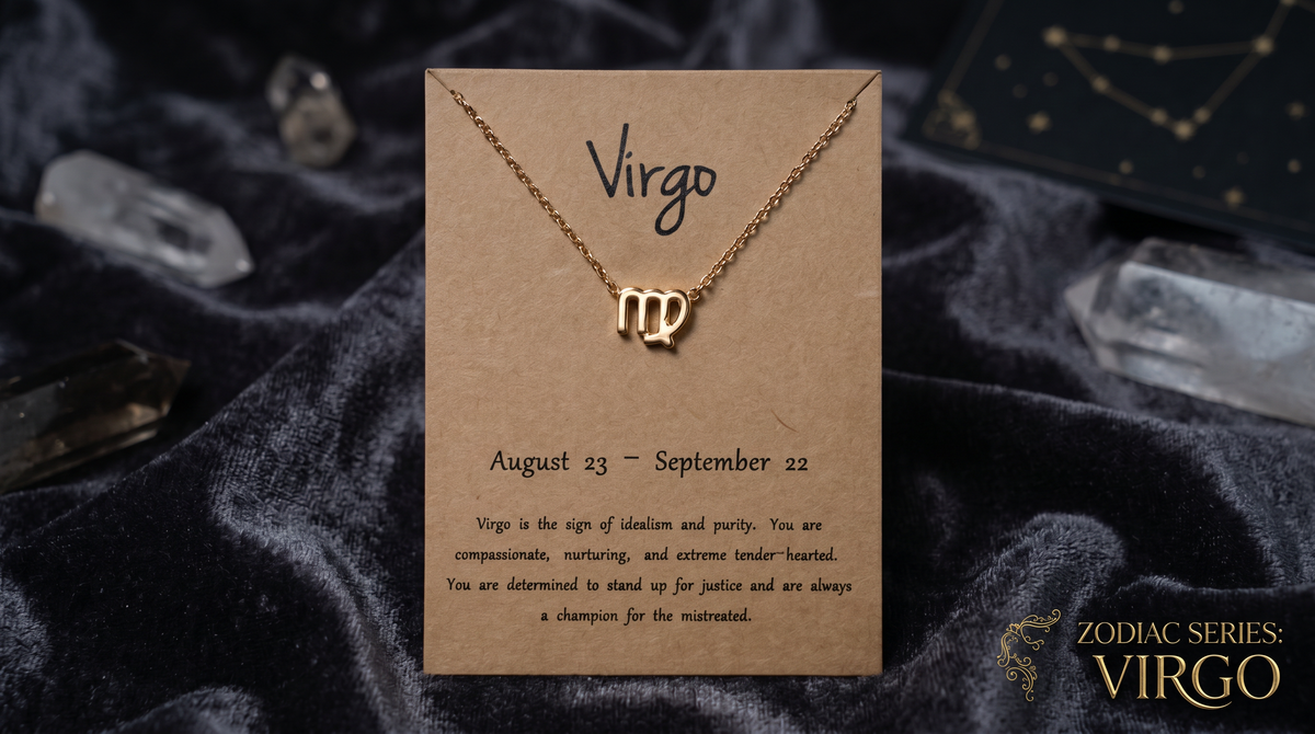 Virgo Press-On Nails Gift Set With Virgo Necklace | 30pcs Reusable Zodiac Nail Set