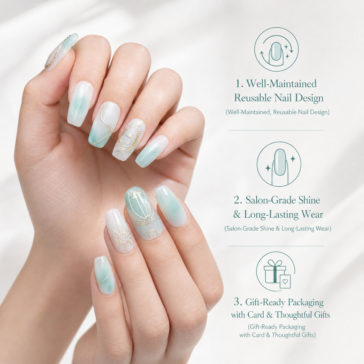 Aquarius Press-On Nails Gift Set with Aquarius Necklace| 30pcs Reusable Zodiac Nail Set