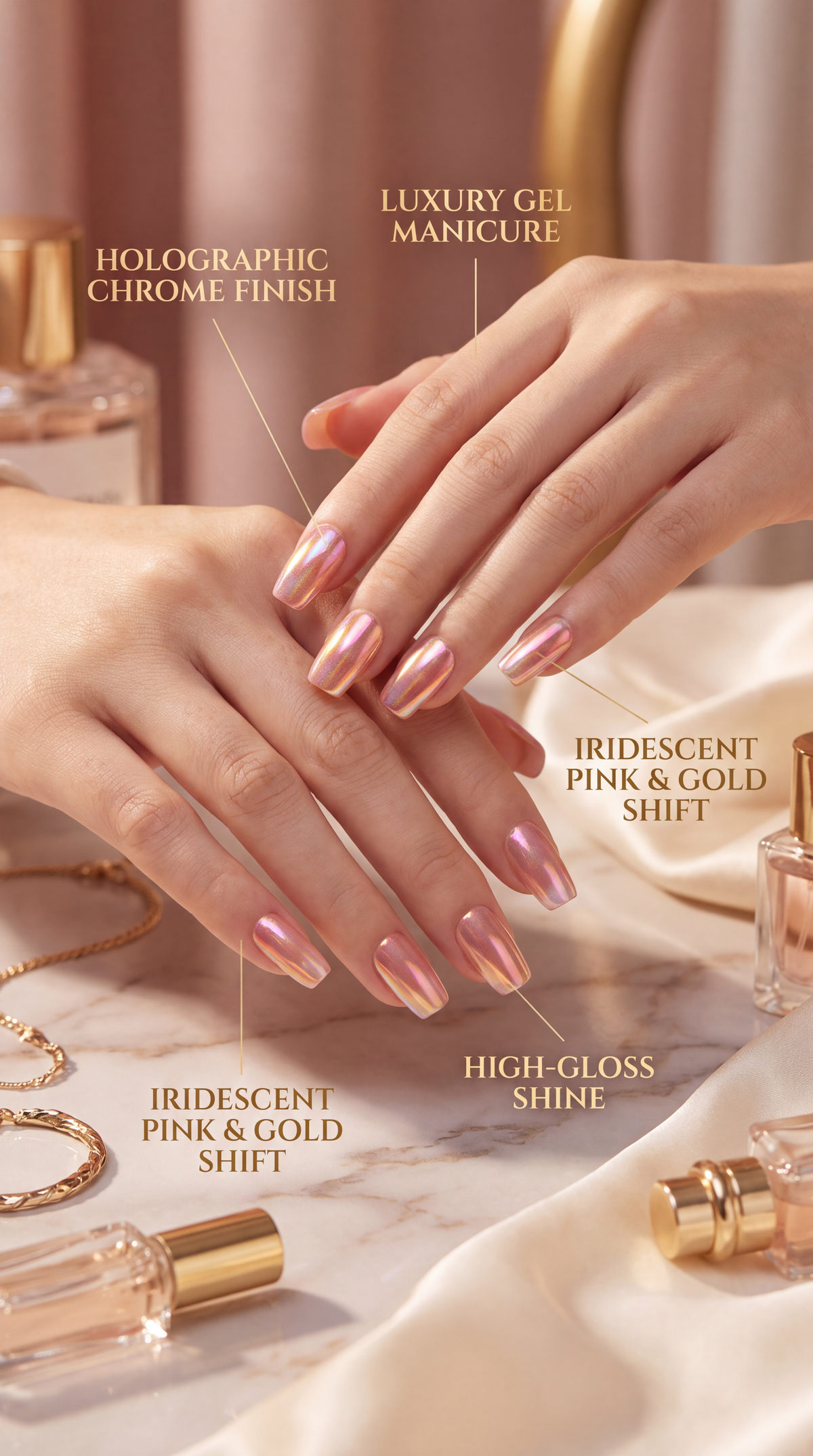Aurora Pink Nails Gift Set With Heart Bracelet | 30pcs Reusable Press-On Nail Set
