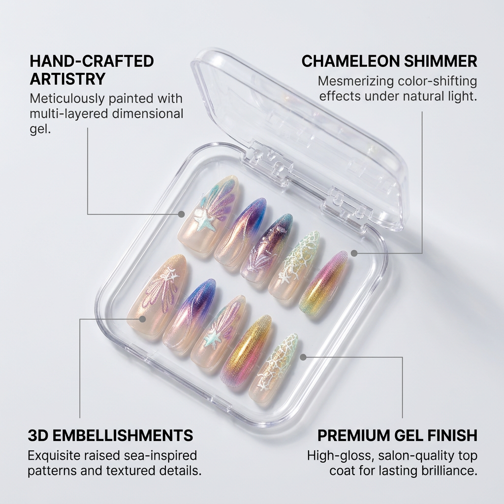 Pisces Press-On Nails Gift Set with Pisces Necklace | 30pcs Reusable Zodiac Nail Set