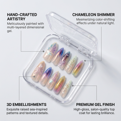 Pisces Press-On Nails Gift Set with Pisces Necklace | 30pcs Reusable Zodiac Nail Set