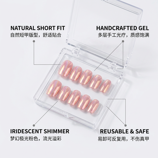 Aurora Pink Nails Gift Set With Heart Bracelet | 30pcs Reusable Press-On Nail Set