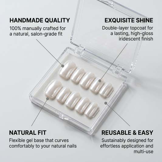 Aurora White Press-On Nails Gift Set with Heart Bracelet | 30pcs Reusable Handmade Nail Set