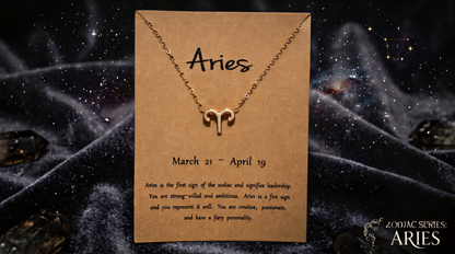 Aries II Press-On Nails Gift Set with Aries Necklace | 30pcs Reusable Red & Cream Zodiac Nail Set