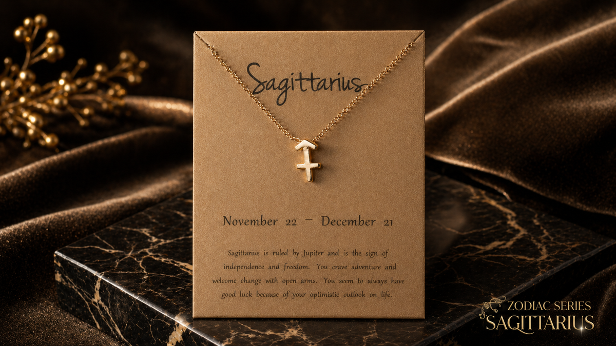 Sagittarius II Press-On Nails Gift Set with Sagittarius Necklace| 30pcs Reusable Black & Nude Zodiac Nail Set