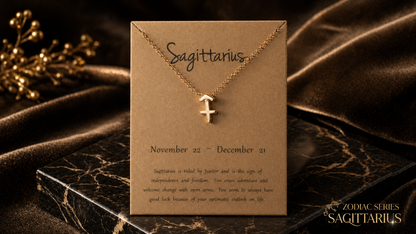 Sagittarius II Press-On Nails Gift Set with Sagittarius Necklace| 30pcs Reusable Black & Nude Zodiac Nail Set
