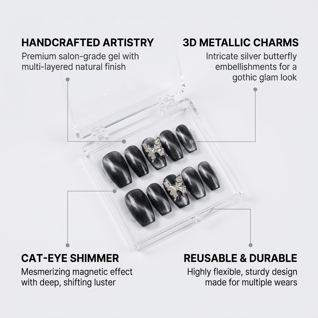 Capricorn Press-On Nails Gift Set With Capricorn Necklace| 30pcs Reusable Zodiac Nail Set