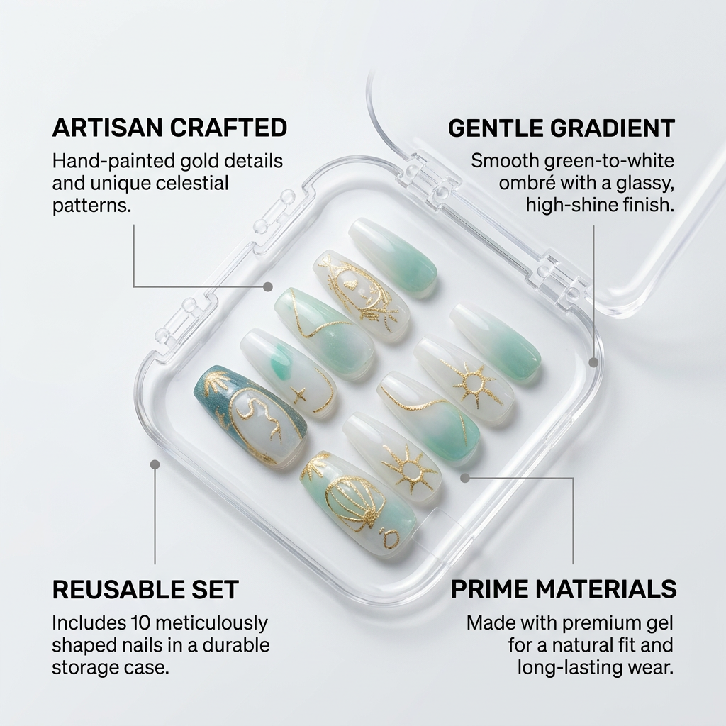 Aquarius Press-On Nails Gift Set with Aquarius Necklace| 30pcs Reusable Zodiac Nail Set