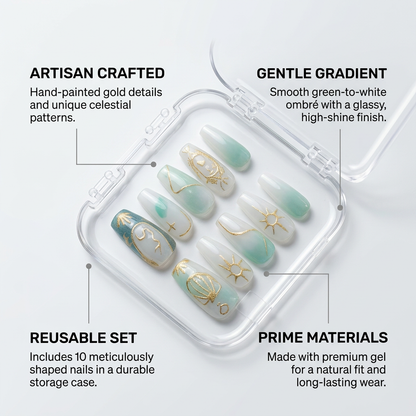 Aquarius Press-On Nails Gift Set with Aquarius Necklace| 30pcs Reusable Zodiac Nail Set