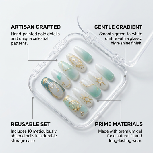 Aquarius Press-On Nails Gift Set with Aquarius Necklace| 30pcs Reusable Zodiac Nail Set