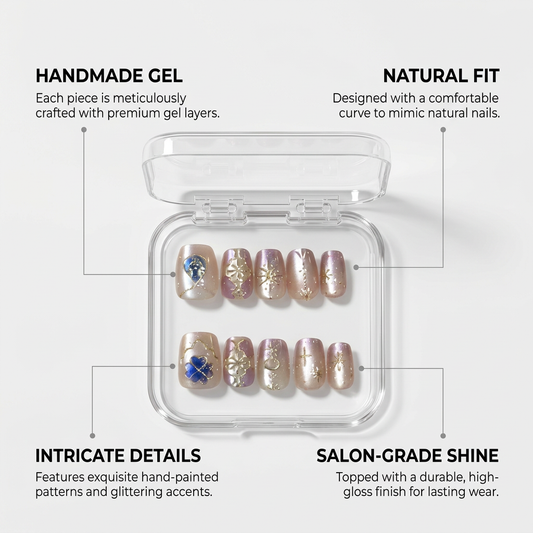 Sagittarius Press-On Nails Gift Set With Sagittarius Necklace | 30pcs Reusable Zodiac Nail Set