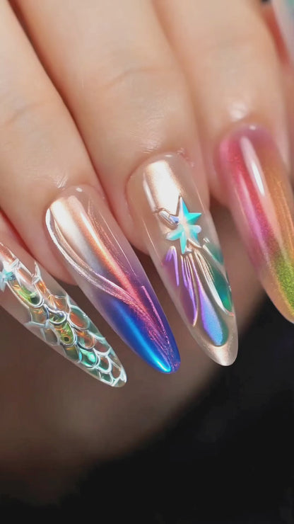 Pisces Press-On Nails Gift Set with Pisces Necklace | 30pcs Reusable Zodiac Nail Set