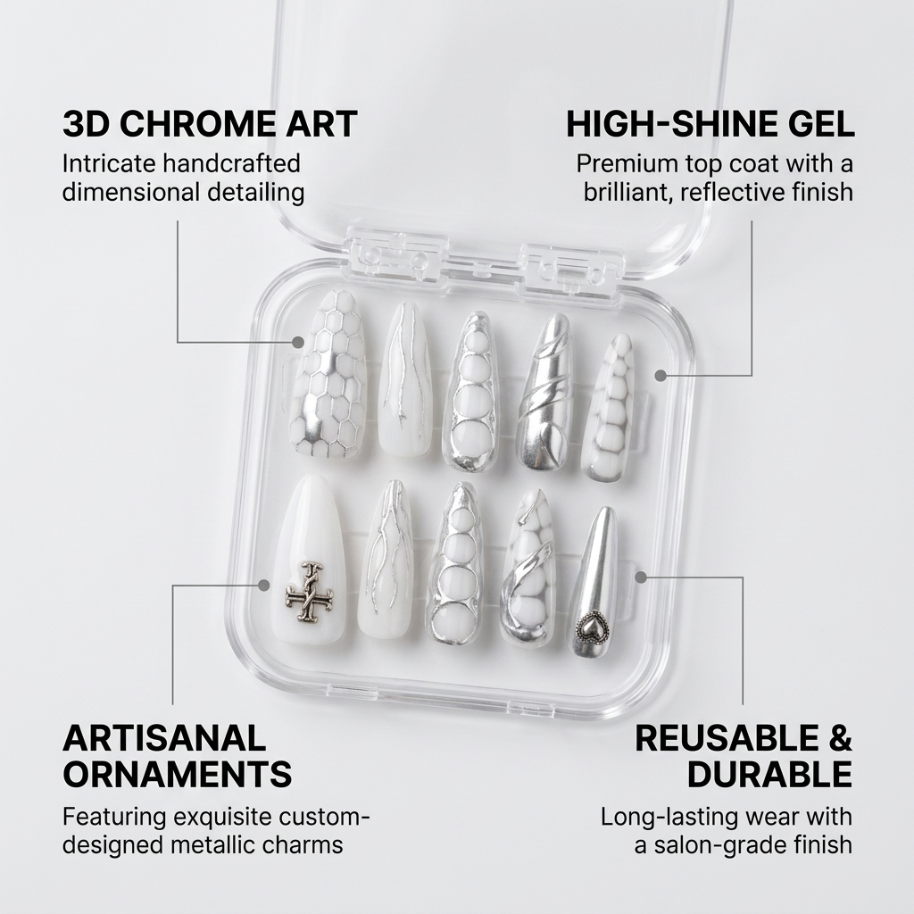Cancer Press-On Nails Gift Set with Cancer Necklace 30pcs fits most sizes