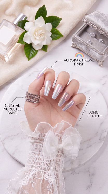 Aurora Blue Press-On Nails With Heart Bracelet Gift Set| 30pcs Reusable Nail Set