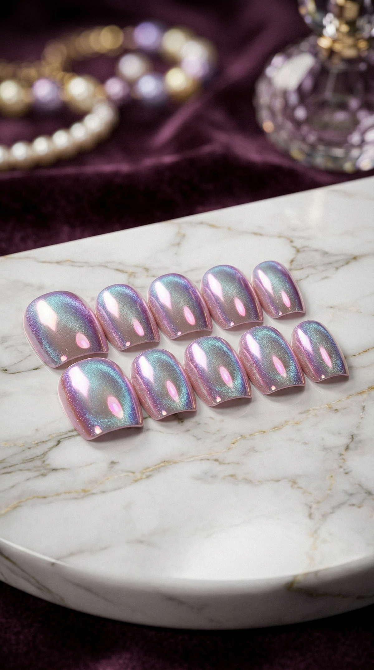 Aurora Pink Nails Gift Set With Heart Bracelet | 30pcs Reusable Press-On Nail Set