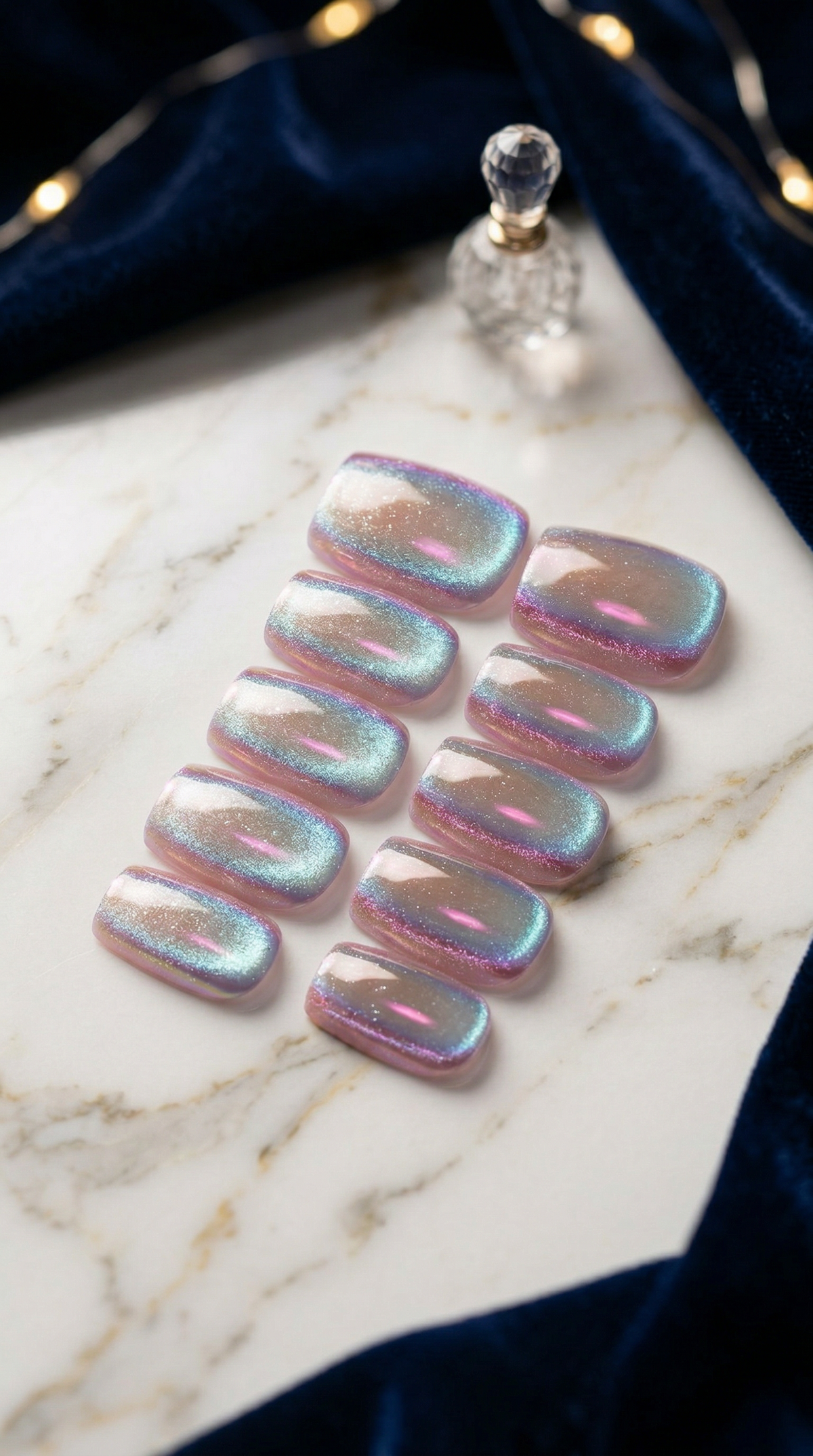 Aurora Pink Nails Gift Set With Heart Bracelet | 30pcs Reusable Press-On Nail Set