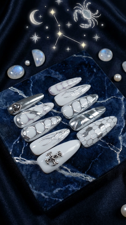 Cancer Press-On Nails Gift Set with Cancer Necklace 30pcs fits most sizes
