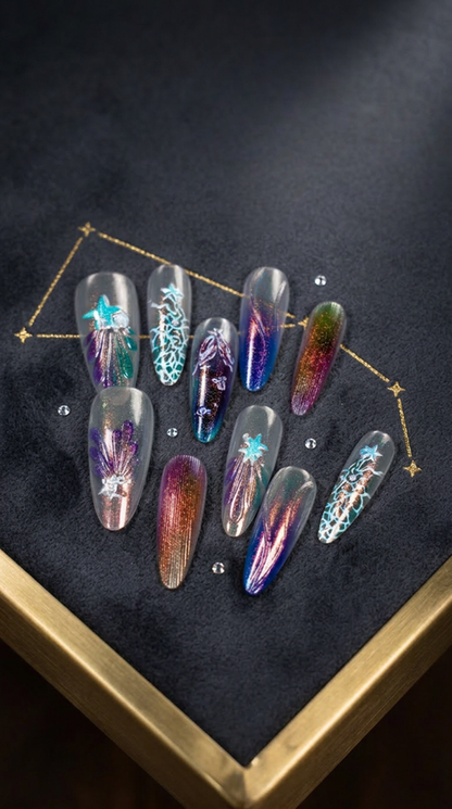 Pisces Press-On Nails Gift Set with Pisces Necklace | 30pcs Reusable Zodiac Nail Set