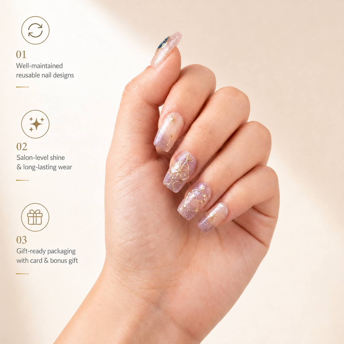 Sagittarius Press-On Nails Gift Set With Sagittarius Necklace | 30pcs Reusable Zodiac Nail Set