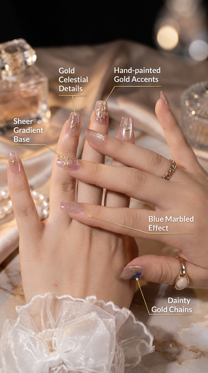 Sagittarius Press-On Nails Gift Set With Sagittarius Necklace | 30pcs Reusable Zodiac Nail Set