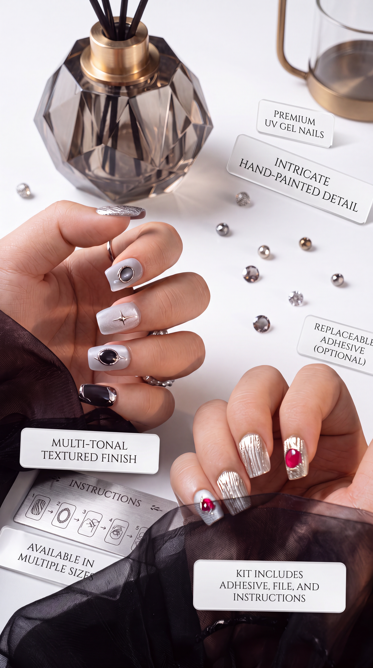 Scorpio Press-On Nails Gift Set With Scorpio Necklace | 30pcs Reusable Zodiac Nail Set