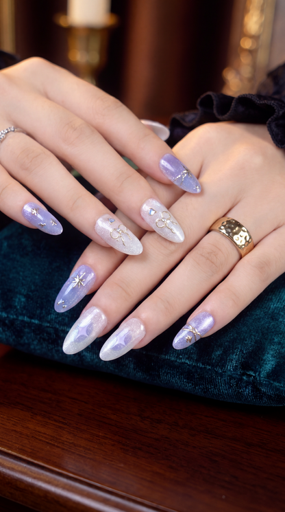 Virgo Press-On Nails Gift Set With Virgo Necklace | 30pcs Reusable Zodiac Nail Set